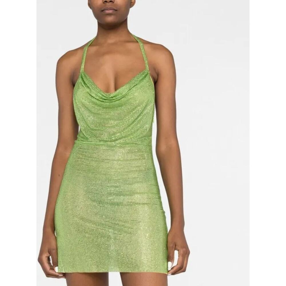 Giuseppe di Morabito Dress Womens IT 38/US 2 Green Crystal-embellished Mesh Mini